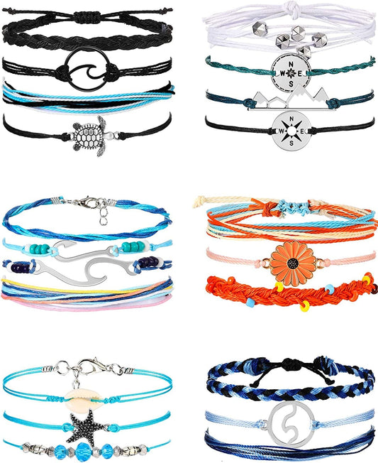 21 Pieces Surfer Wave Bracelet Ocean Wave Adjustable Waterproof Handmade Friendship Bracelet Summer Sunflower Bracelets Anklets Jewelry for Women Teen Girls Apparel & Accessories > Jewelry > Bracelets Hicarer Ocean Style