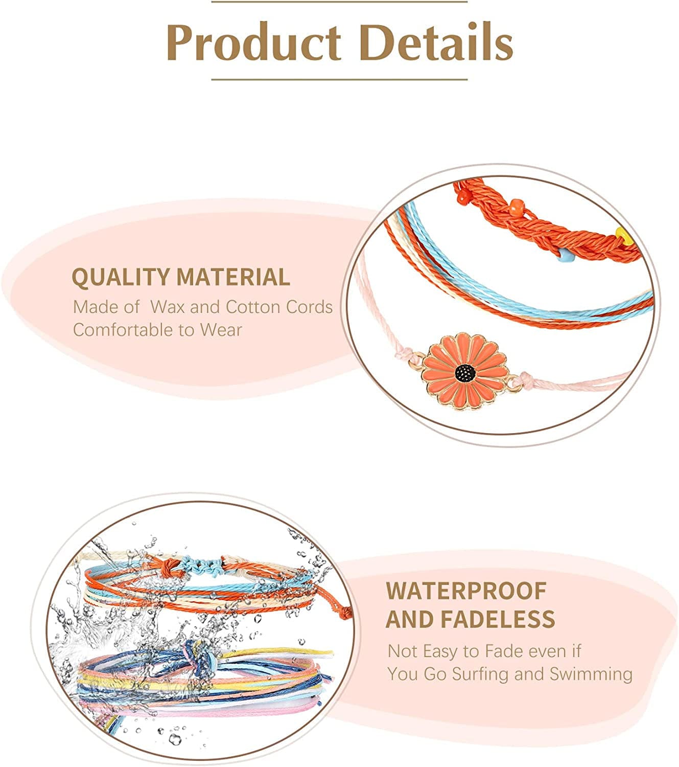 21 Pieces Surfer Wave Bracelet Ocean Wave Adjustable Waterproof Handmade Friendship Bracelet Summer Sunflower Bracelets Anklets Jewelry for Women Teen Girls Apparel & Accessories > Jewelry > Bracelets Hicarer