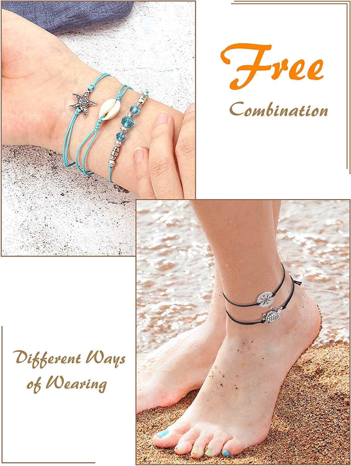 21 Pieces Surfer Wave Bracelet Ocean Wave Adjustable Waterproof Handmade Friendship Bracelet Summer Sunflower Bracelets Anklets Jewelry for Women Teen Girls Apparel & Accessories > Jewelry > Bracelets Hicarer