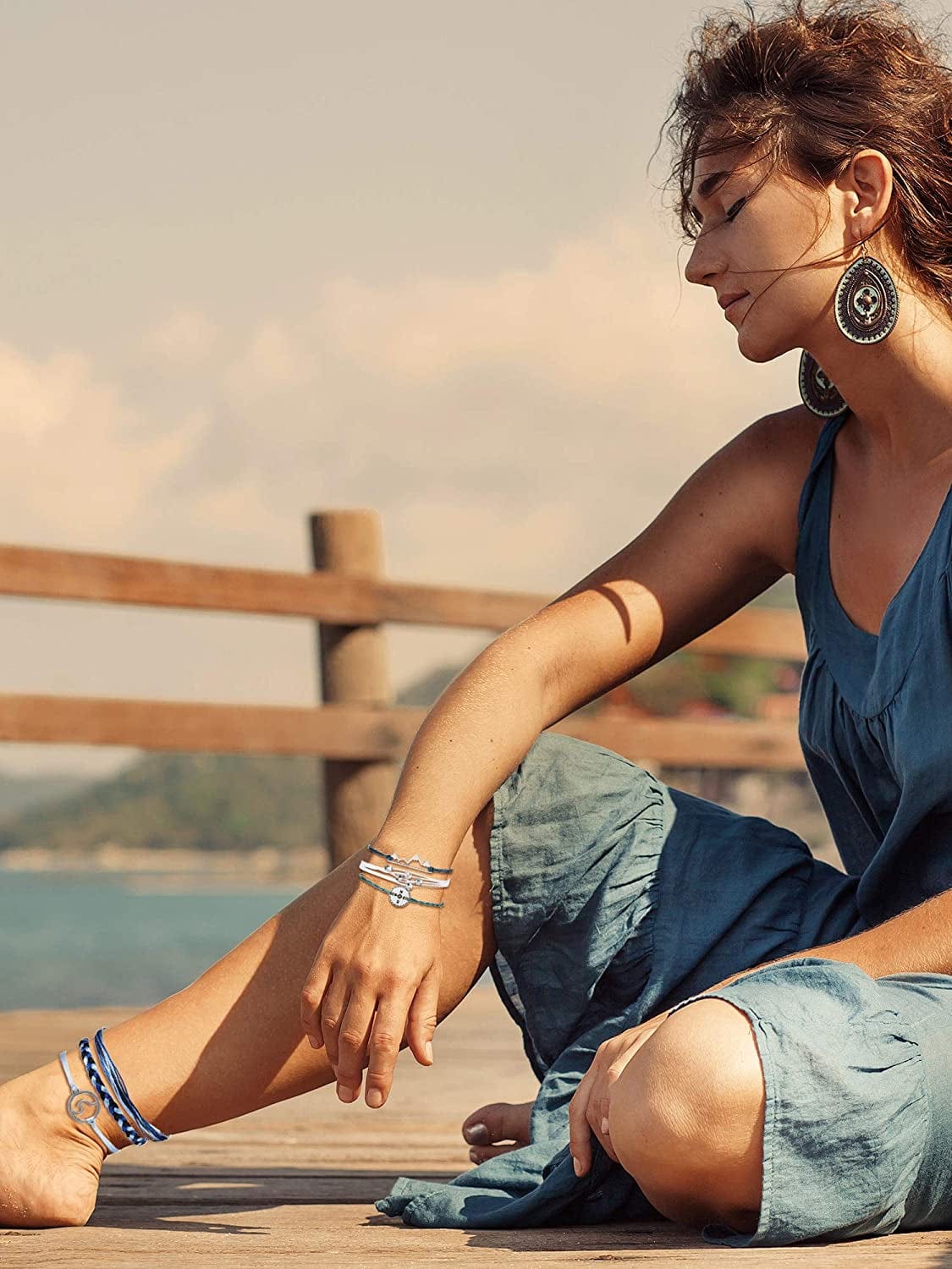 21 Pieces Surfer Wave Bracelet Ocean Wave Adjustable Waterproof Handmade Friendship Bracelet Summer Sunflower Bracelets Anklets Jewelry for Women Teen Girls Apparel & Accessories > Jewelry > Bracelets Hicarer