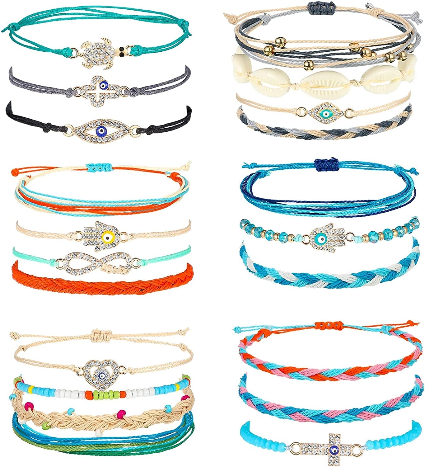 21 Pieces Surfer Wave Bracelet Ocean Wave Adjustable Waterproof Handmade Friendship Bracelet Summer Sunflower Bracelets Anklets Jewelry for Women Teen Girls Apparel & Accessories > Jewelry > Bracelets Hicarer Lovely Style