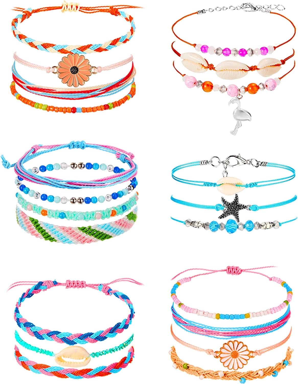 21 Pieces Surfer Wave Bracelet Ocean Wave Adjustable Waterproof Handmade Friendship Bracelet Summer Sunflower Bracelets Anklets Jewelry for Women Teen Girls Apparel & Accessories > Jewelry > Bracelets Hicarer Starfish Style