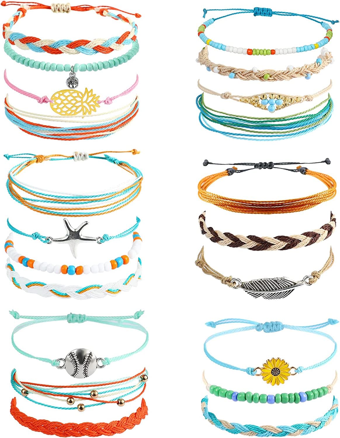 21 Pieces Surfer Wave Bracelet Ocean Wave Adjustable Waterproof Handmade Friendship Bracelet Summer Sunflower Bracelets Anklets Jewelry for Women Teen Girls Apparel & Accessories > Jewelry > Bracelets Hicarer Cool Style