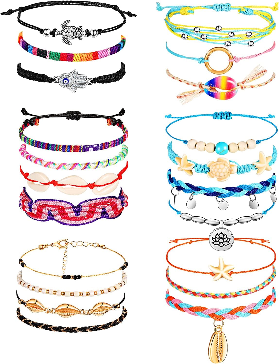 21 Pieces Surfer Wave Bracelet Ocean Wave Adjustable Waterproof Handmade Friendship Bracelet Summer Sunflower Bracelets Anklets Jewelry for Women Teen Girls Apparel & Accessories > Jewelry > Bracelets Hicarer Retro Style