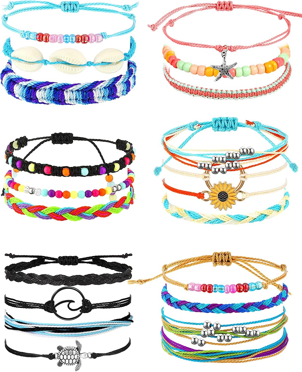 21 Pieces Surfer Wave Bracelet Ocean Wave Adjustable Waterproof Handmade Friendship Bracelet Summer Sunflower Bracelets Anklets Jewelry for Women Teen Girls Apparel & Accessories > Jewelry > Bracelets Hicarer Classic Style