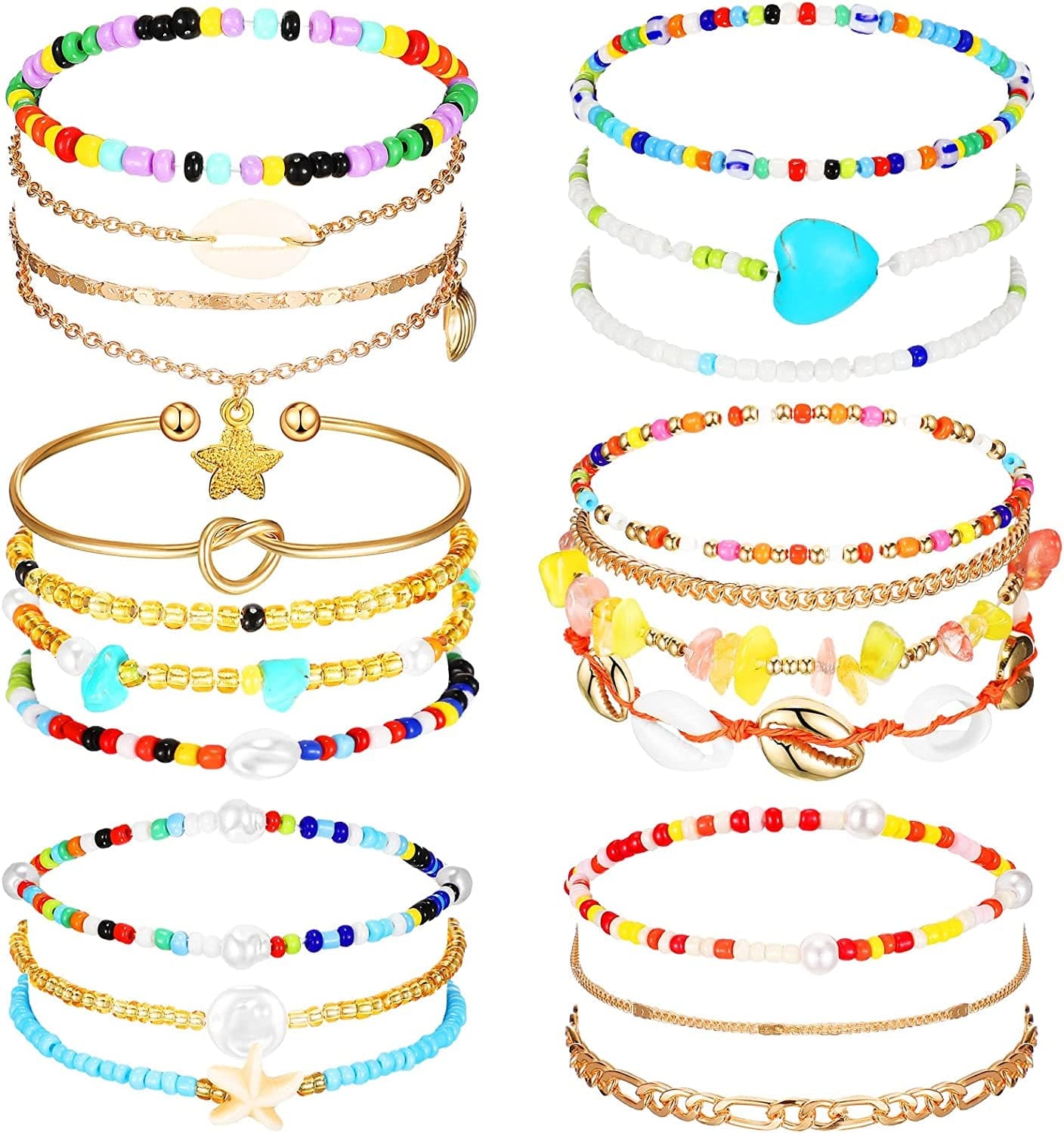 21 Pieces Surfer Wave Bracelet Ocean Wave Adjustable Waterproof Handmade Friendship Bracelet Summer Sunflower Bracelets Anklets Jewelry for Women Teen Girls Apparel & Accessories > Jewelry > Bracelets Hicarer Stylish Style