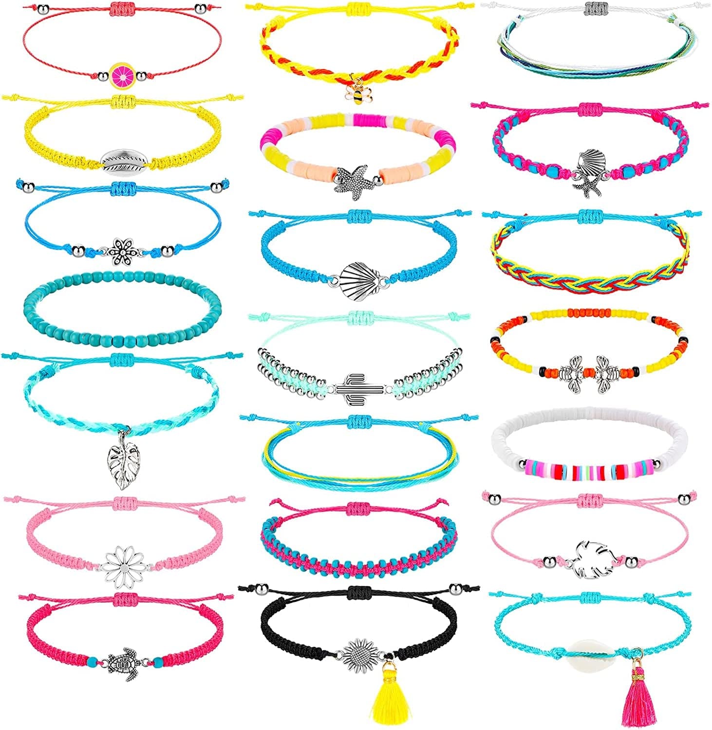 21 Pieces Surfer Wave Bracelet Ocean Wave Adjustable Waterproof Handmade Friendship Bracelet Summer Sunflower Bracelets Anklets Jewelry for Women Teen Girls Apparel & Accessories > Jewelry > Bracelets Hicarer Multiple Style