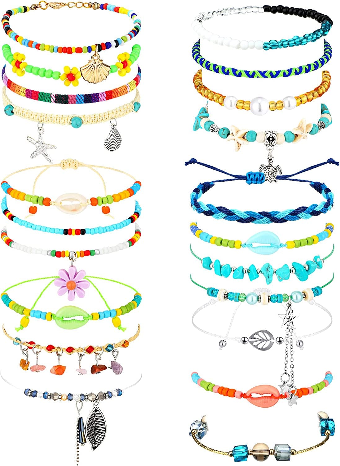 21 Pieces Surfer Wave Bracelet Ocean Wave Adjustable Waterproof Handmade Friendship Bracelet Summer Sunflower Bracelets Anklets Jewelry for Women Teen Girls Apparel & Accessories > Jewelry > Bracelets Hicarer Eye Catching Style