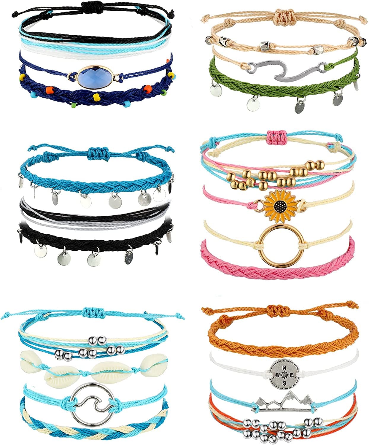 21 Pieces Surfer Wave Bracelet Ocean Wave Adjustable Waterproof Handmade Friendship Bracelet Summer Sunflower Bracelets Anklets Jewelry for Women Teen Girls Apparel & Accessories > Jewelry > Bracelets Hicarer Simple Style