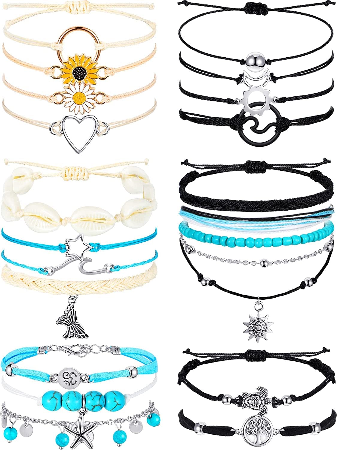 21 Pieces Surfer Wave Bracelet Ocean Wave Adjustable Waterproof Handmade Friendship Bracelet Summer Sunflower Bracelets Anklets Jewelry for Women Teen Girls Apparel & Accessories > Jewelry > Bracelets Hicarer Vivid Style