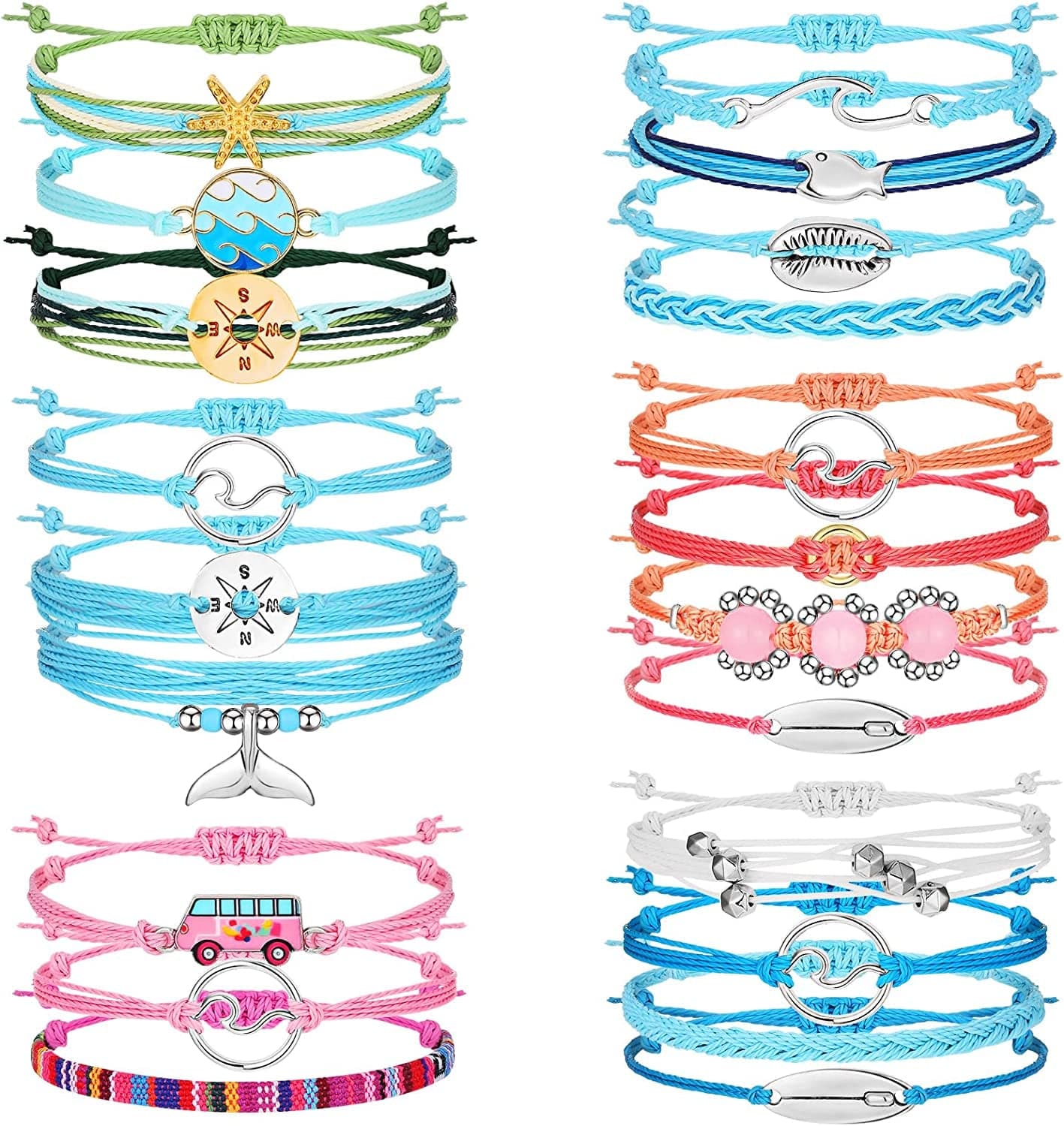 21 Pieces Surfer Wave Bracelet Ocean Wave Adjustable Waterproof Handmade Friendship Bracelet Summer Sunflower Bracelets Anklets Jewelry for Women Teen Girls Apparel & Accessories > Jewelry > Bracelets Hicarer Vintage Style