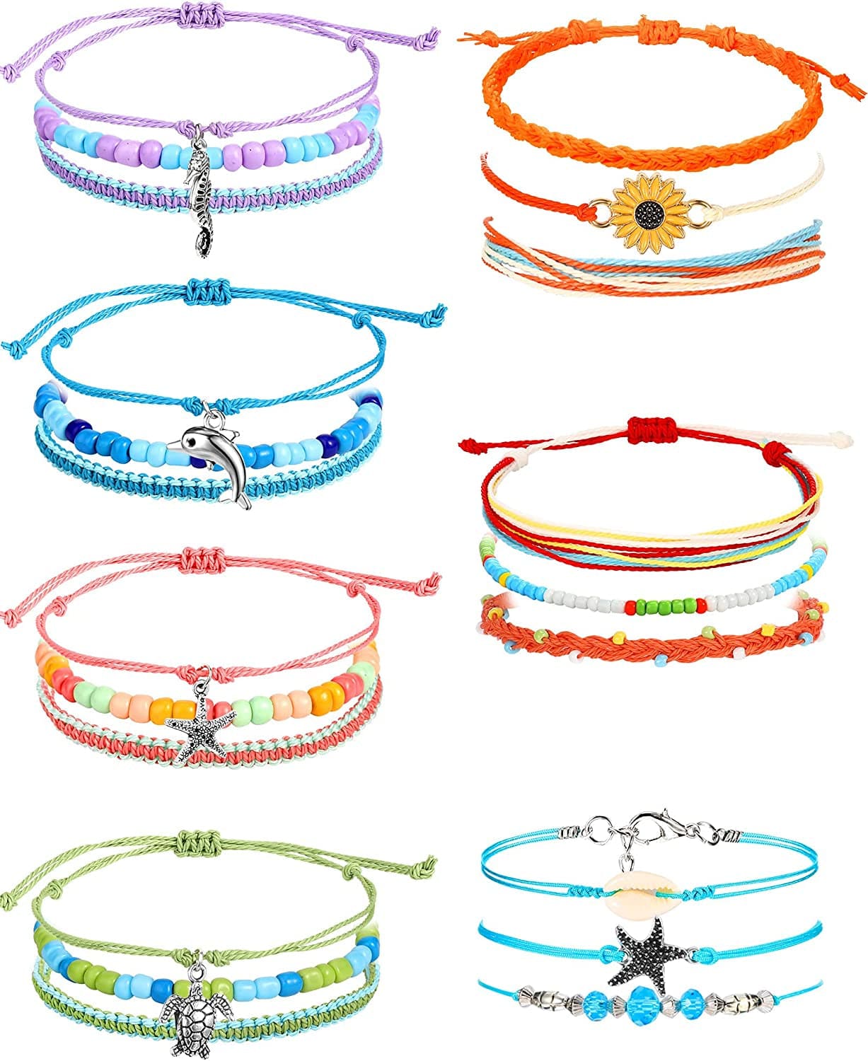 21 Pieces Surfer Wave Bracelet Ocean Wave Adjustable Waterproof Handmade Friendship Bracelet Summer Sunflower Bracelets Anklets Jewelry for Women Teen Girls Apparel & Accessories > Jewelry > Bracelets Hicarer Fresh Style