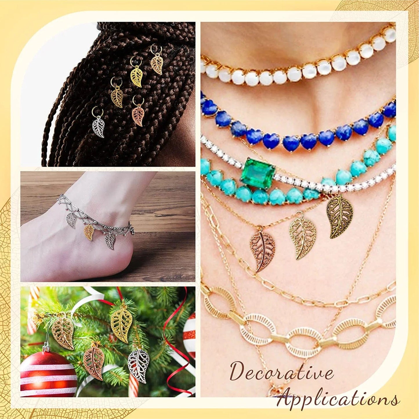 210PCS Hollow Filigree Leaves Charms Pendants Craft Supplies for Necklace Bracelet Jewelry Making, Mixed 6 Color