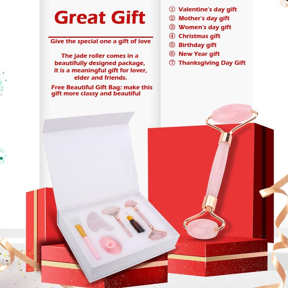 Deciniee Jade Roller, 3 in 1 Ridged Jade Roller and Gua Sha Facial Massager Tools ,100% Natural Rose Quartz Jade Roller for Face,Eye,Neck Health & Beauty > Personal Care > Cosmetics > Cosmetic Tools > Skin Care Tools Deciniee