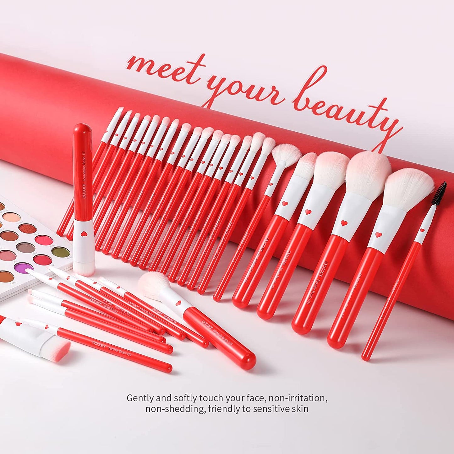Docolor Makeup Brushes 32 Piece Period Red Professional Makeup Brush Set Premium Gift Kabuki Foundation Blending Face Powder Blush Contour Eye Shadows Eyebrow Eyeliner Make up Tools Kit Health & Beauty > Personal Care > Cosmetics > Cosmetic Tools > Makeup Tools Docolor