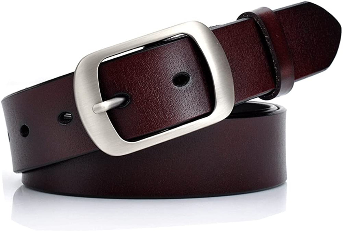 Vonsely Womens Leather Belt for Jeans, Black Leather Waist Belts with Pin Buckles Apparel & Accessories > Clothing Accessories > Belt Buckles VONSELY Coffee Suit Waistline 24"-26"