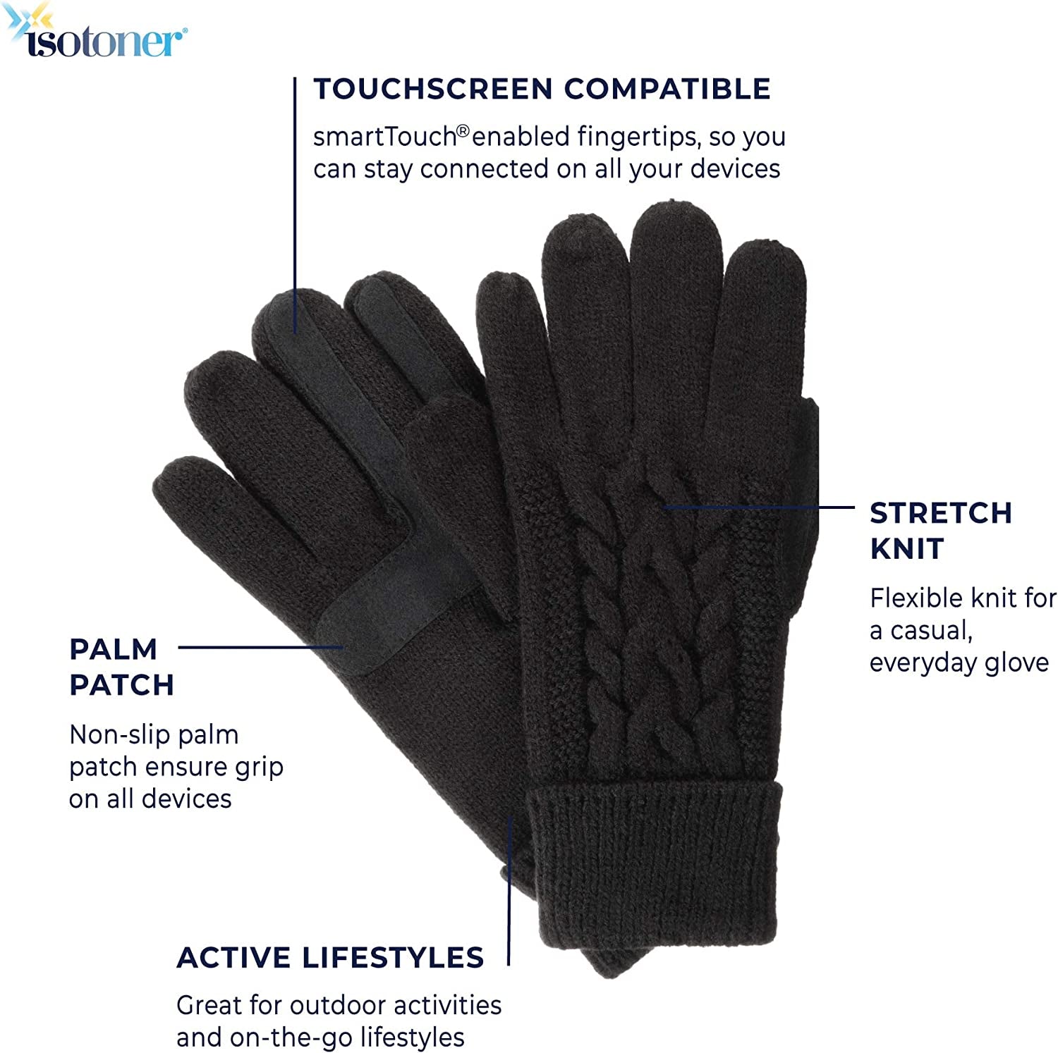 Isotoner Women'S Cable Knit Gloves with Touchscreen Palm Patches Apparel & Accessories > Clothing Accessories > Gloves & Mittens KYLIE MAX