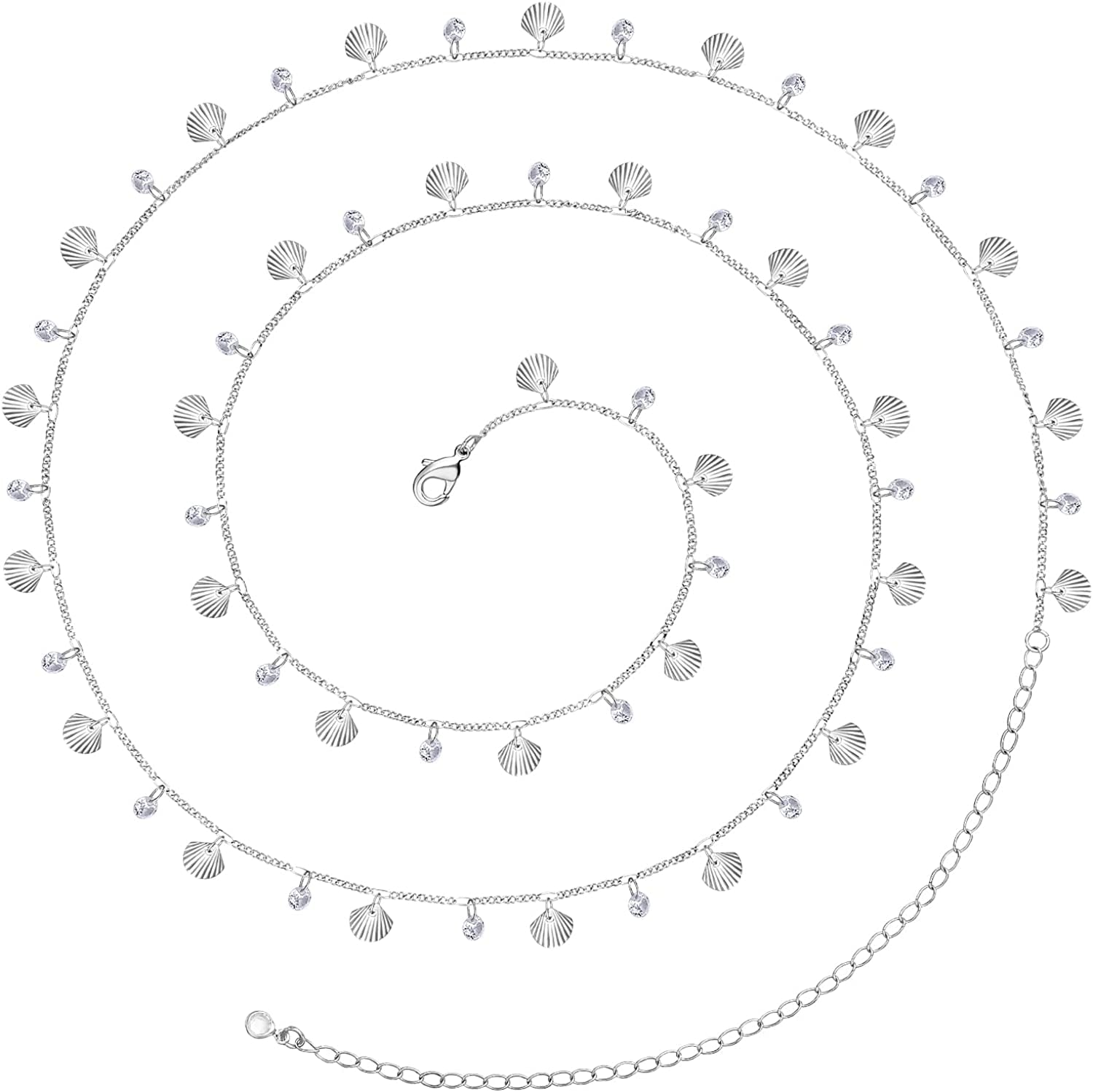 Kissyan Bikini Body Chains for Women, 14K Gold Adjustable Sexy Waist Chain Summer Beach Colorful Cuban Link Pearl Evil Eyes Belly Chain Handmade Jewelry Apparel & Accessories > Jewelry > Body Jewelry KissYan Silver-shell&cz