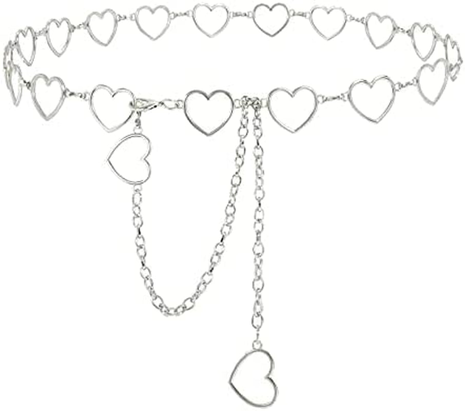 Metal Body Chain Women Belly Waist Chain SUOSDEY Fashion Body Jewelry Link Belts Apparel & Accessories > Jewelry > Body Jewelry SUOSDEY E-sliver Heart M: Fit for Waist up to 38 inches