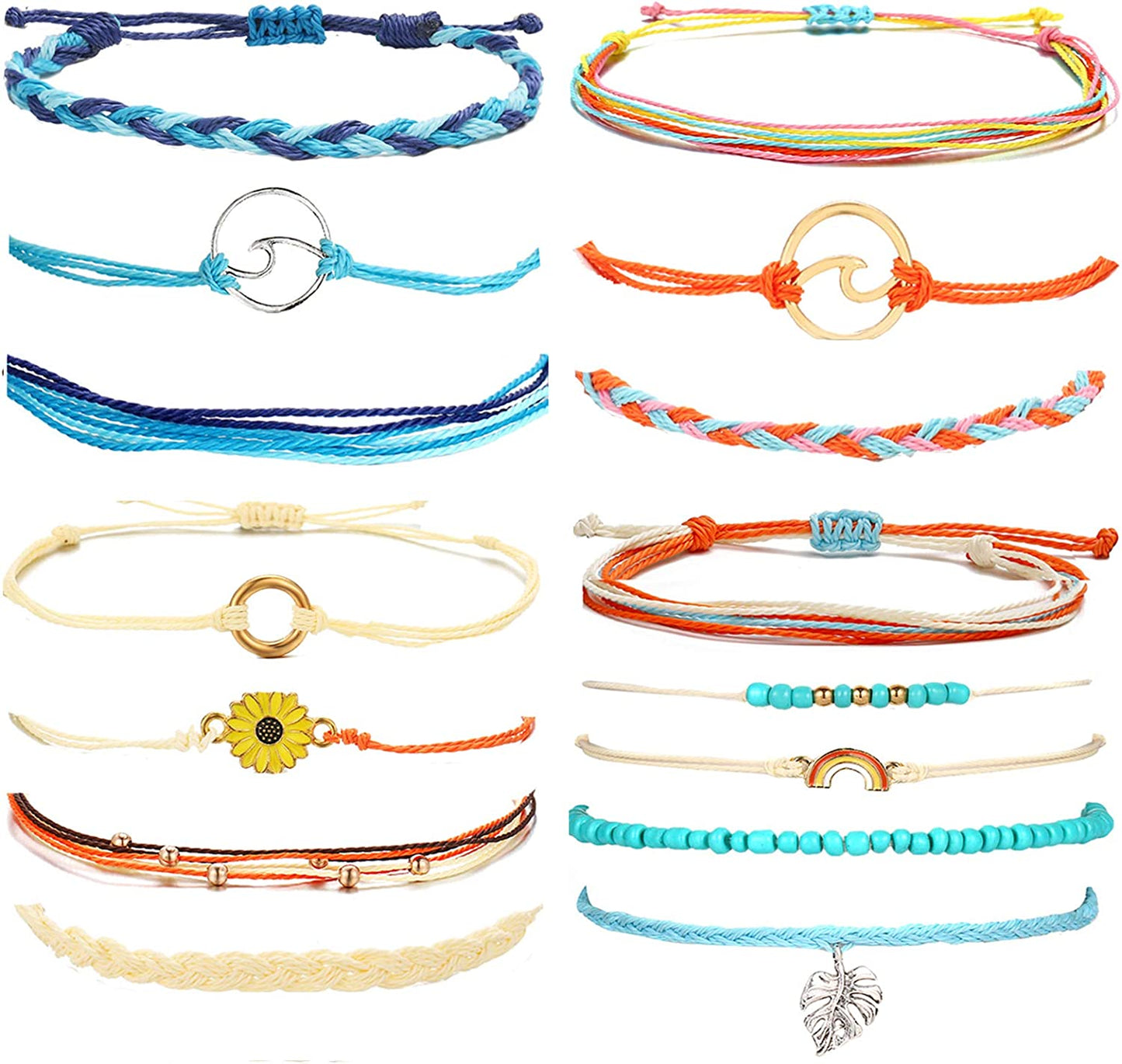 Long Tiantian Wave Bracelets for Teen Girls Cute Boho Braided String Beach Ocean Bracelet for Women Summer Jewelry Gift Apparel & Accessories > Jewelry > Anklets Long tiantian A