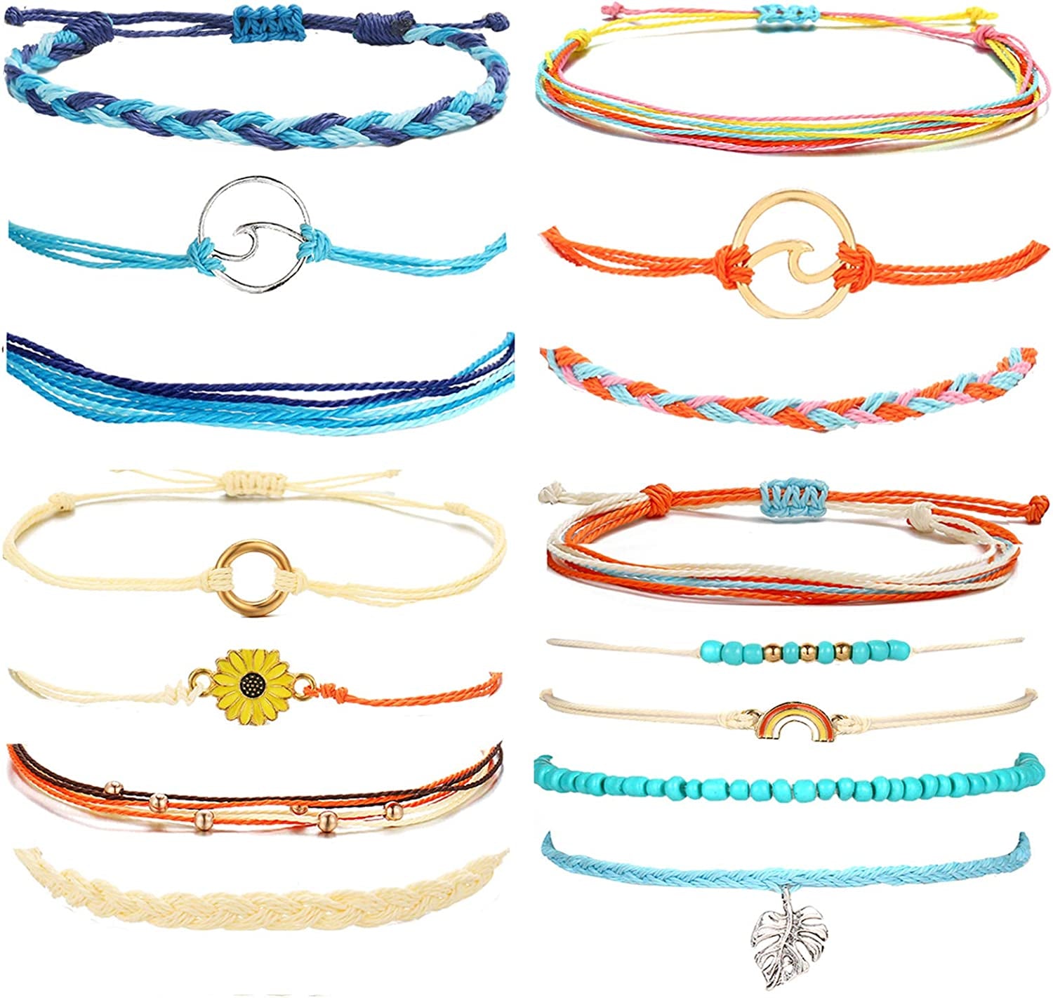 Long Tiantian Wave Bracelets for Teen Girls Cute Boho Braided String Beach Ocean Bracelet for Women Summer Jewelry Gift Apparel & Accessories > Jewelry > Bracelets Long tiantian A