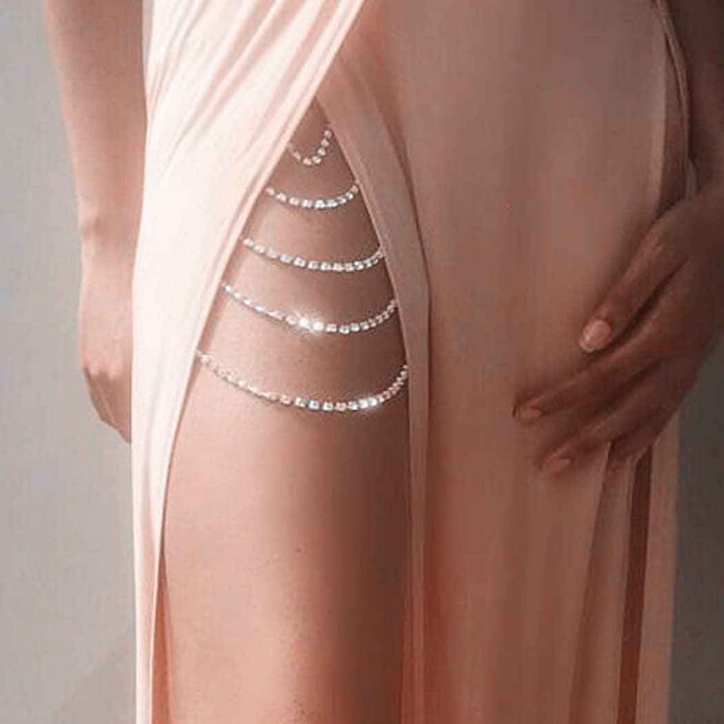Dresbe Boho Rhinestones Leg Chain Layered Body Chains Ballerina Thigh Chain Party Bikini Body Jewelry Accessories for Women and Girls (Gold) Apparel & Accessories > Jewelry > Body Jewelry Dresbe Silver 5 Layers