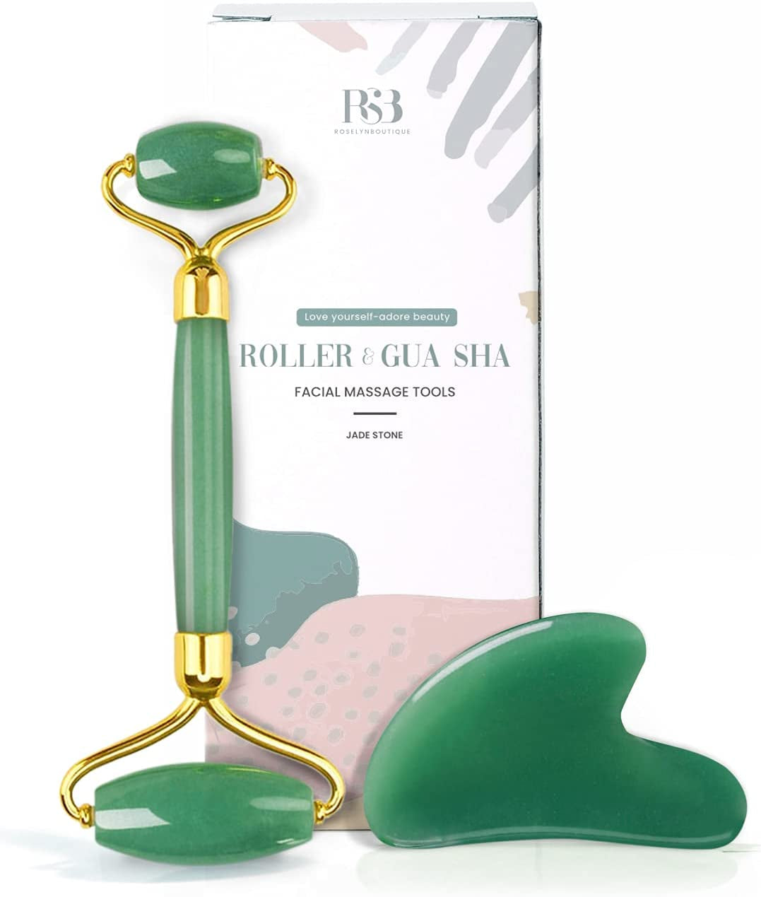 Gua Sha & Face Roller Jade Roller for Face - Natural Healing Crystal Self Care Gifts for Women - Facial Skin Care Tools Muscle Roller Massager Relaxing Relieve Wrinkles (Green) Health & Beauty > Personal Care > Cosmetics > Cosmetic Tools > Skin Care Tools ROSELYNBOUTIQUE Dark Green