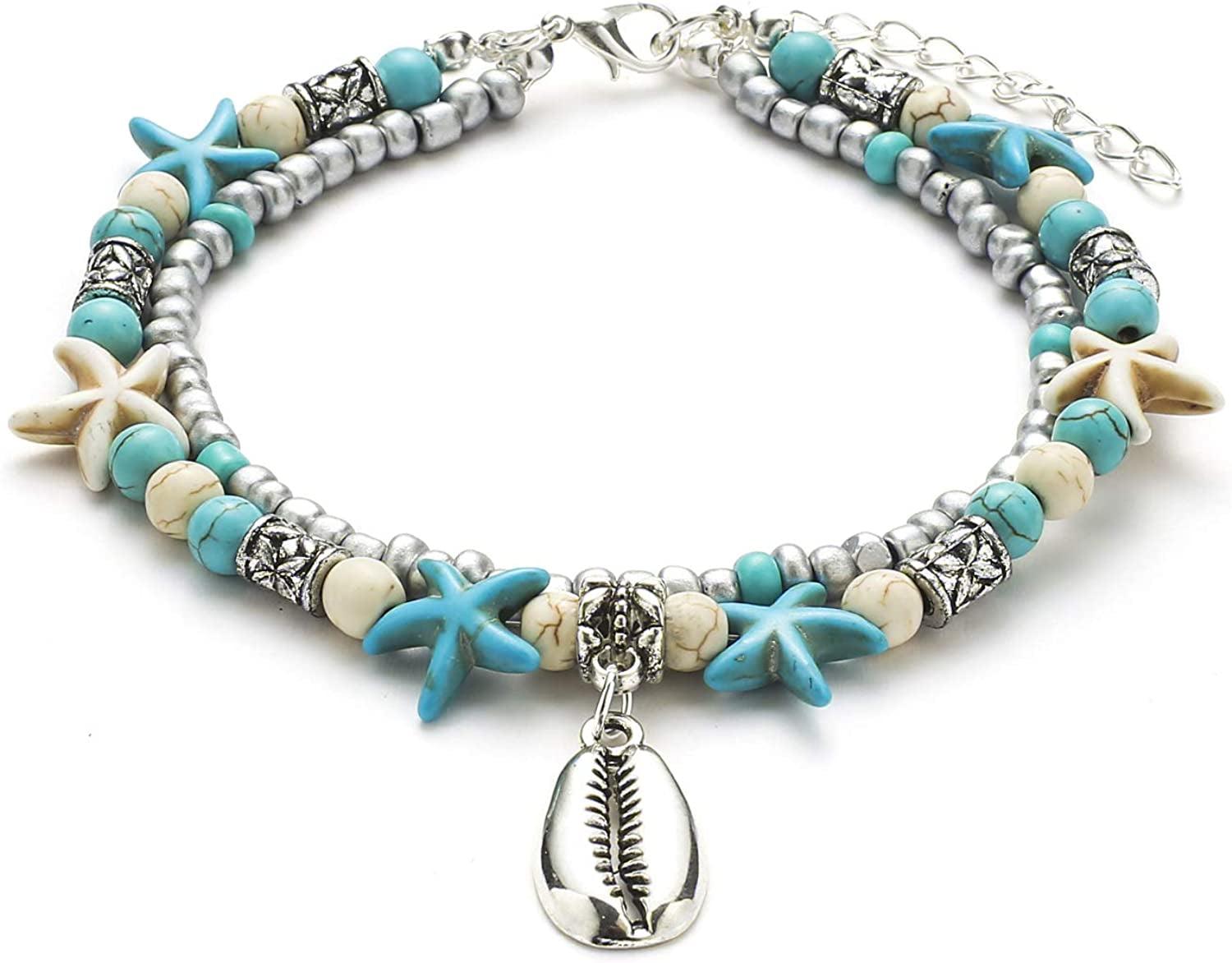 Starain Blue Turtle Anklets for Women Girls Multilayer Beads Handmade Beach Ankle Bracelet Set Boho Foot Jewelry Apparel & Accessories > Jewelry > Anklets Starain Starfish Anklet