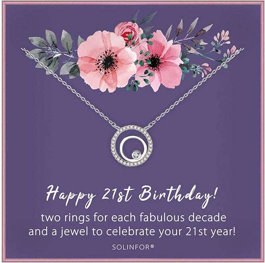21St Birthday Gifts for Her - Sterling Silver Jewelry with Gift Wrapping, Card - 21 Year Old Necklace Gift for Women, Best Friend, Daughter
