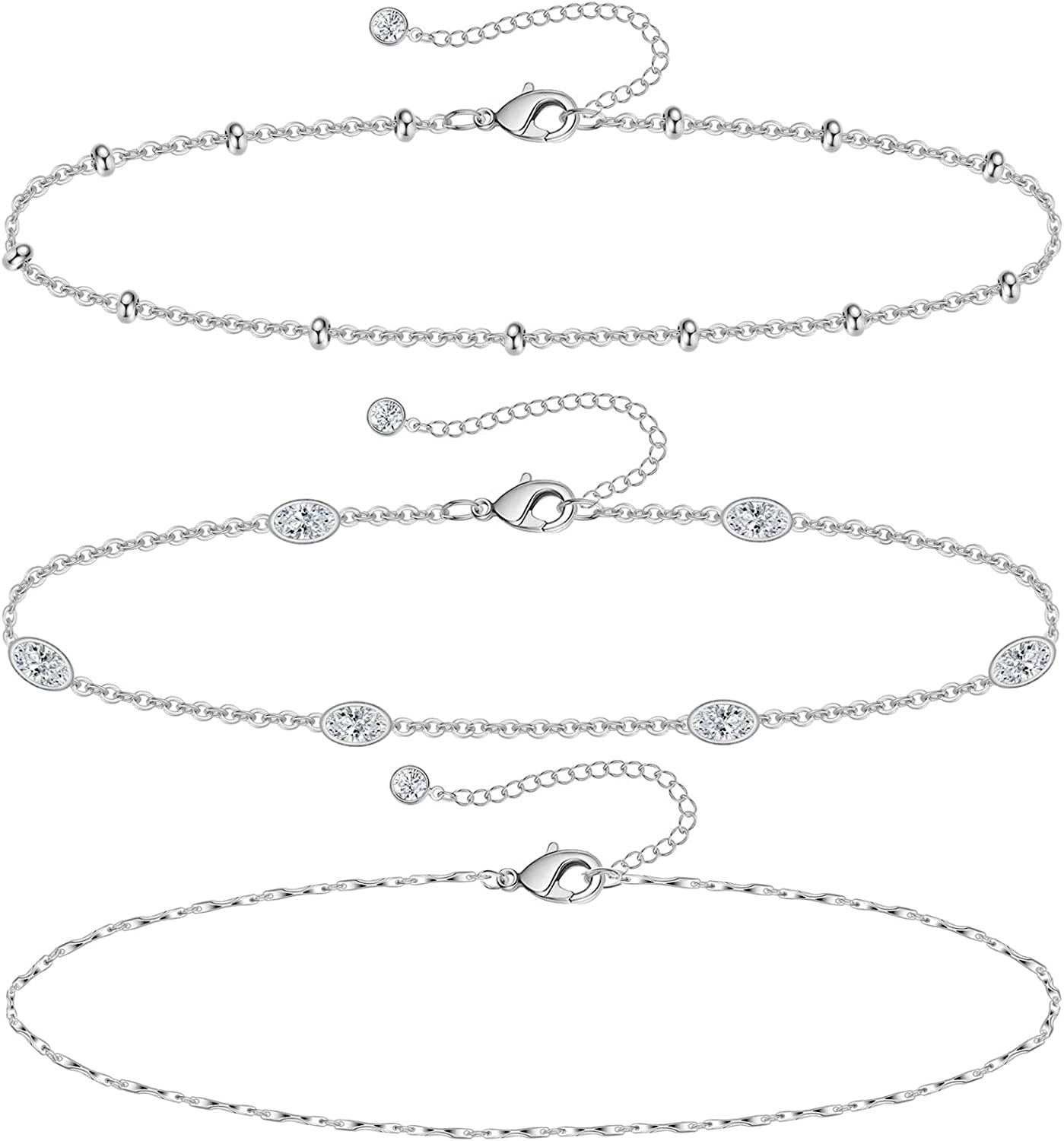 Gold Ankle Bracelets for Women 14K Gold Plated Anklet Silver Rose Gold Evil Eye Tennis Crystal Cubic Zirconia Faux Diamond Rhinestone Anklet Dainty Layered Anklet Set 3Pcs Apparel & Accessories > Jewelry > Anklets Vermeyen H-White Gold-CZ