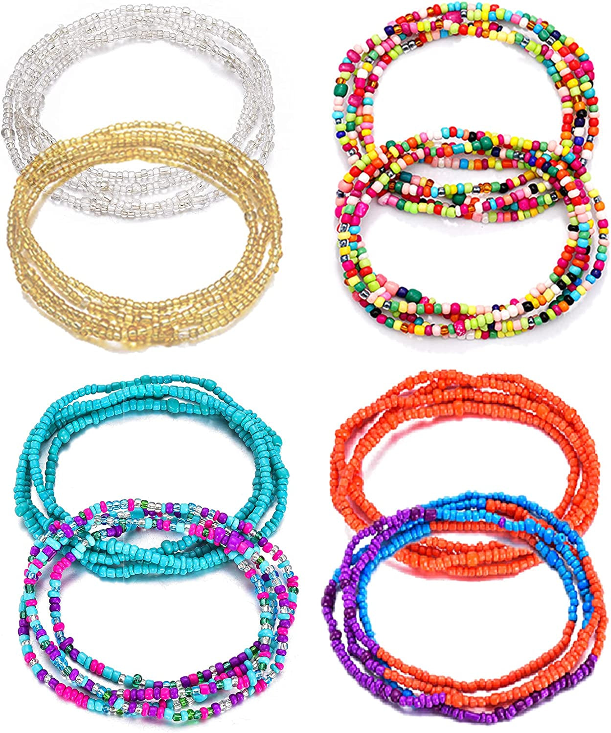 KOHOTA Beads Waist Set for Women African Beaded Body Chain Waist Belly Chain Stretchy Elastic String Multi-Color Necklace Bracelet Anklet Sexy Bikini Summer Jewelry Apparel & Accessories > Jewelry > Body Jewelry KOHOTA 1-multicolor
