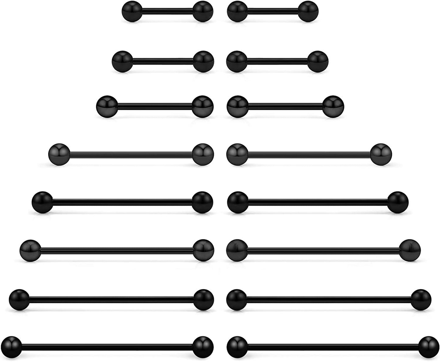 Ftovosyo 16PCS Mix Sizes Industrial Barbell Cartilage Earring Tongue Helix Nipple Barbell Surgical Steel Body Piercing Jewelry Retainer for Women Men Straight Bar Length 12-40Mm Apparel & Accessories > Jewelry > Body Jewelry Ftovosyo black,16G (1.2mm)