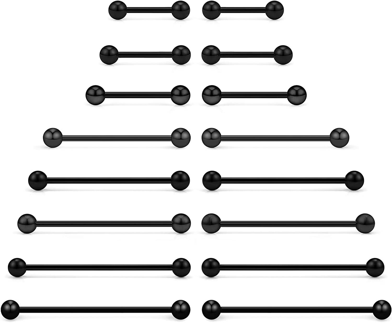 Ftovosyo 16PCS Mix Sizes Industrial Barbell Cartilage Earring Tongue Helix Nipple Barbell Surgical Steel Body Piercing Jewelry Retainer for Women Men Straight Bar Length 12-40Mm Apparel & Accessories > Jewelry > Body Jewelry Ftovosyo black,16G (1.2mm)