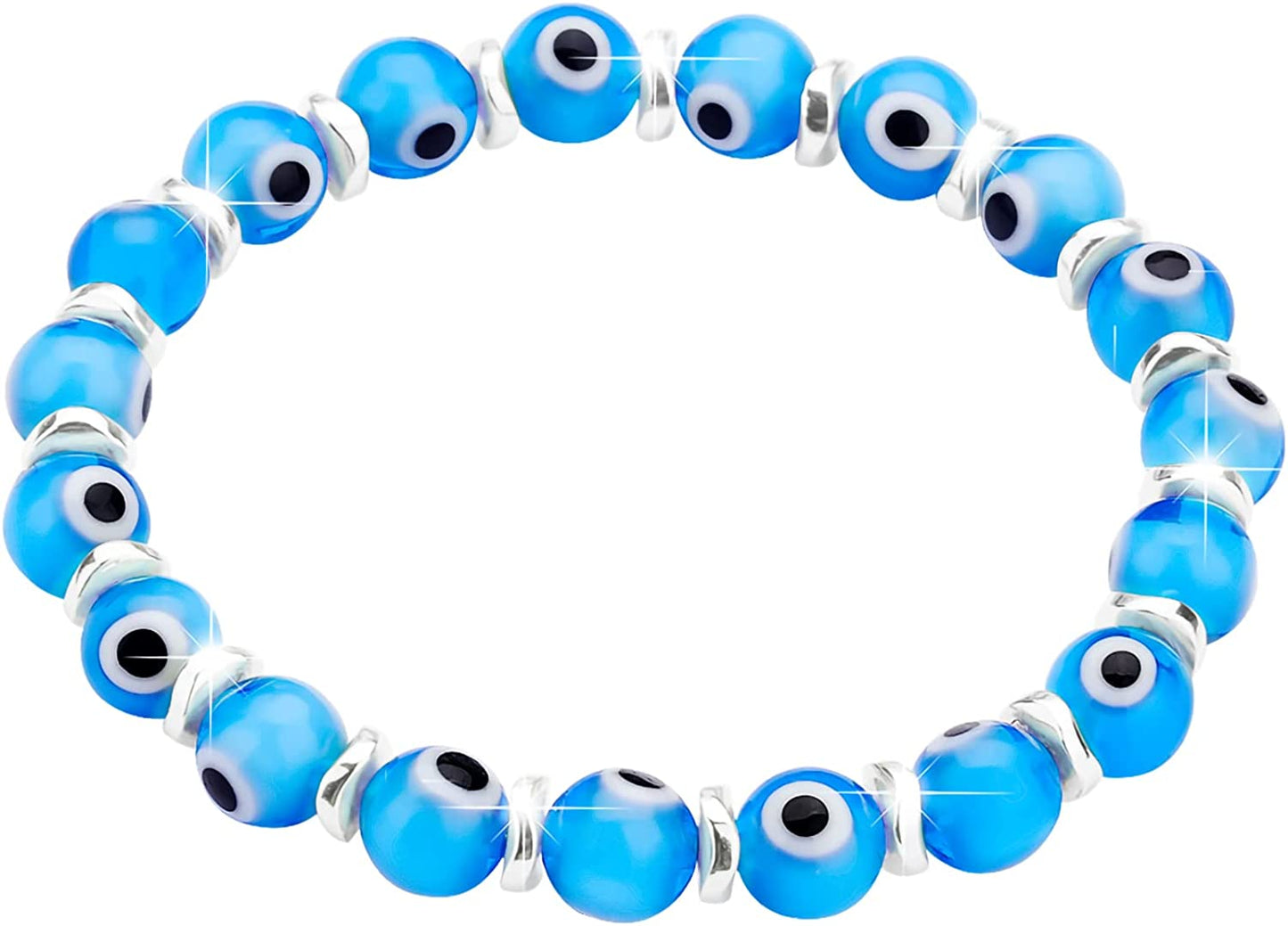 JUVJEW Evil Eye Bracelets for Women Protect 8Mm Ojo Glass Beaded Protection Stretch Braclet Jewelry Apparel & Accessories > Jewelry > Bracelets JUVJEW Turquoise-sliver