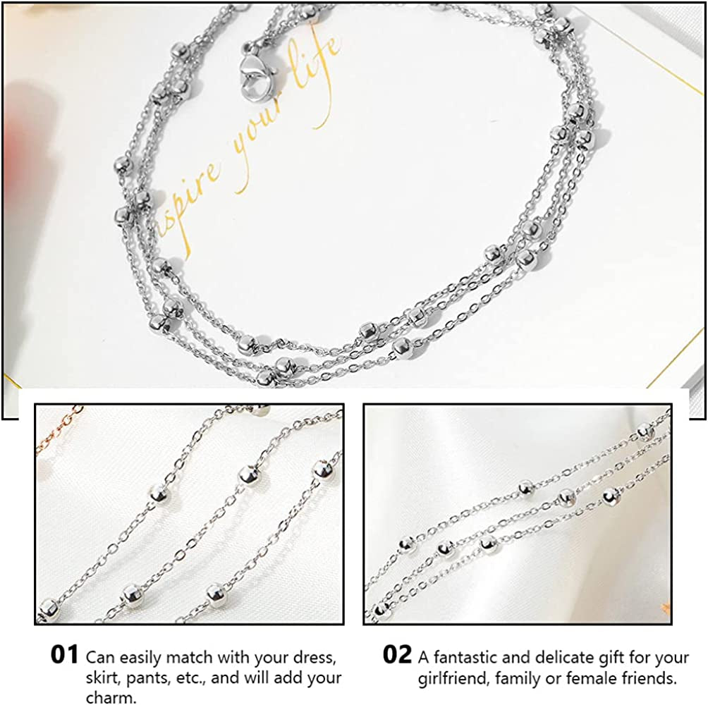 Generic Foot Chain Bead Multilayers Titanium Steel Ankle Bracelet for Women Cute Summer Adjustable Anklets Beach Jewelry Gifts Apparel & Accessories > Jewelry > Anklets generic