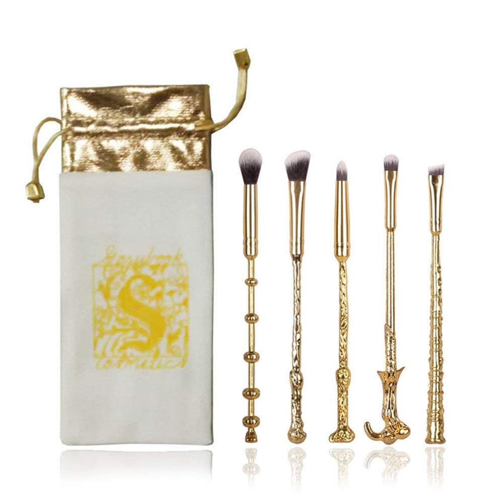 Harry Potter Makeup Brushes Kit 5Pcs with Bag Magic Wizard Wand Metal Make up Brush Set Tool for Foundation Powder Concealers Eye Shadows Eyeliner Blending Eyeshadow Face Pencil Lip Palette Beauty Health & Beauty > Personal Care > Cosmetics > Cosmetic Tools > Makeup Tools YIXIANG Gold