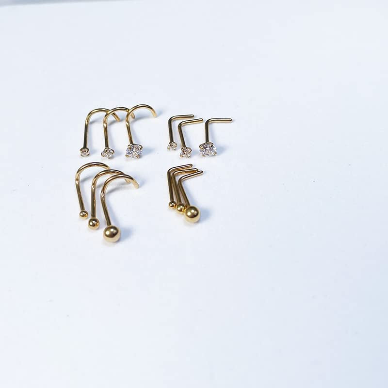 Nose Rings and Studs Set 20G Men Women,L Shape Nose Ring Studs and Screw Nostril Body Piercing Jewelry Set Hypoallergenic Surgical Steel(12Pcs,Size 1.5,2,3Mm) Apparel & Accessories > Jewelry > Body Jewelry Renkovte