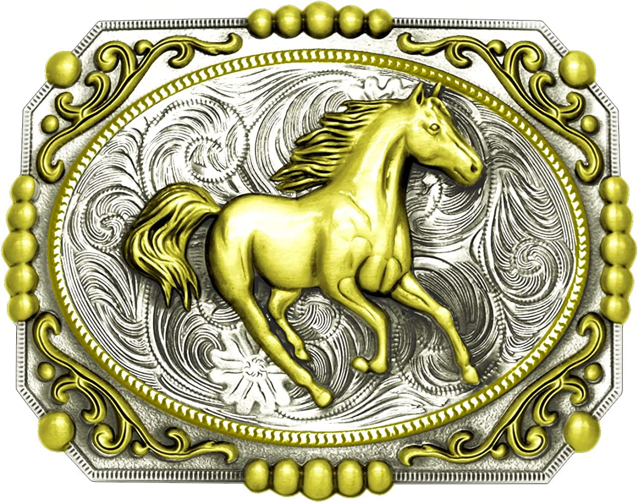 Moranse Religion Cross Cowboy Kneeling Prayer and Horse Design Belt Buckles Apparel & Accessories > Clothing Accessories > Belt Buckles Moranse Golden Running Horse