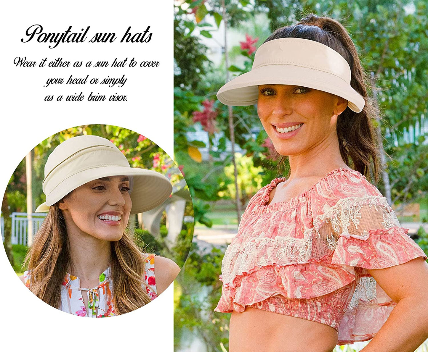 Verabella Womens Beach Hat Summer Lightweight Sun Hat for Hiking Sun Protection 2 in 1 Visor Sun Protection Hat Apparel & Accessories > Clothing Accessories > Hats Verabella