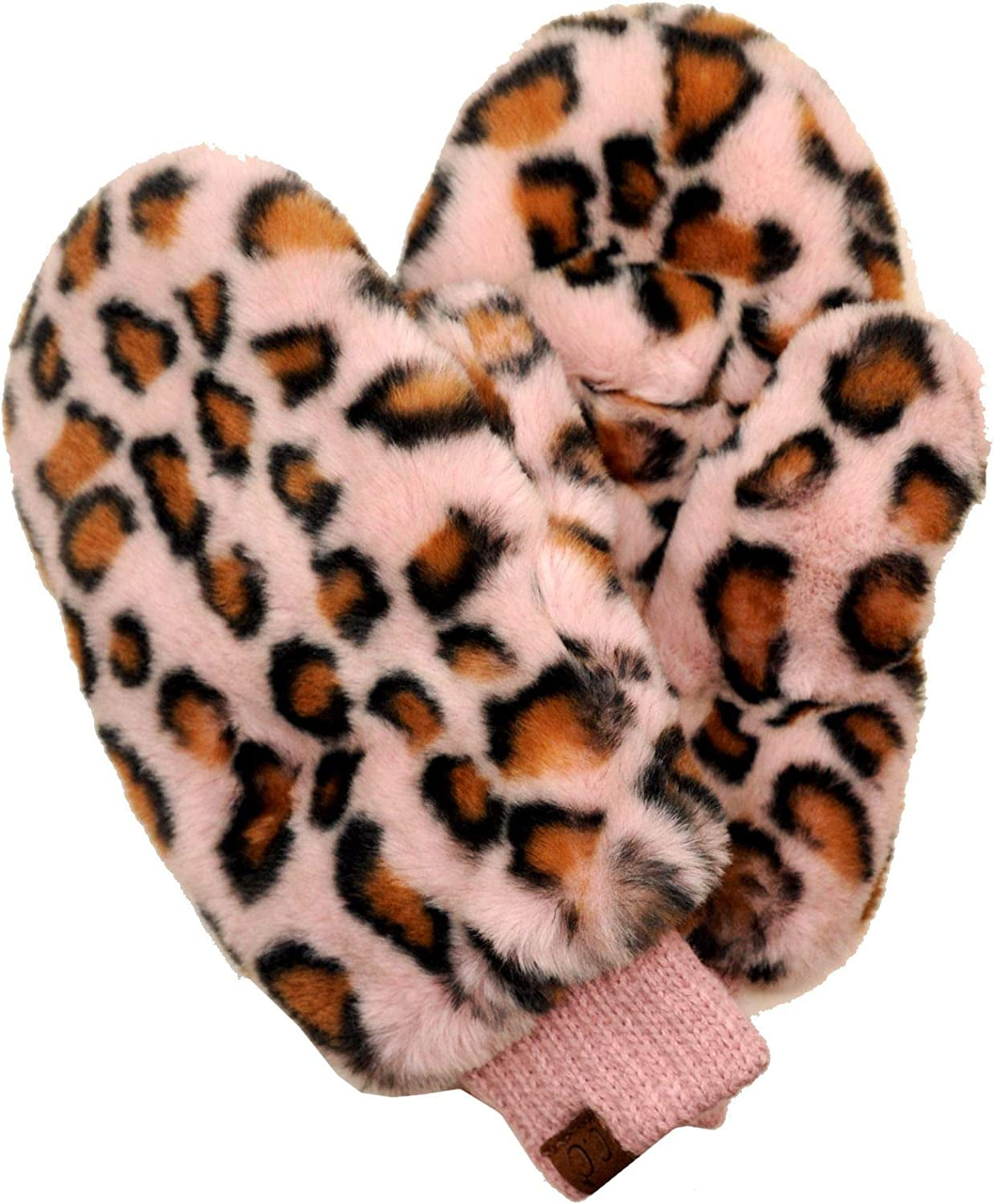 C.C Women'S Faux Fur Wrist Length Fingerless Sherpa Lined Convertible Mittens Gloves Apparel & Accessories > Clothing Accessories > Gloves & Mittens C.C Leopard Print, Rose