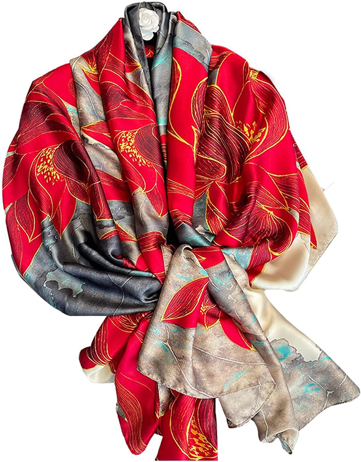 Fashion Scarves 100% Silk Felling Scarf Long Lightweight Sunscreen Shawls Wrap for Women Hair Scarves Apparel & Accessories > Clothing Accessories > Scarves & Shawls Aufeel Red Passion