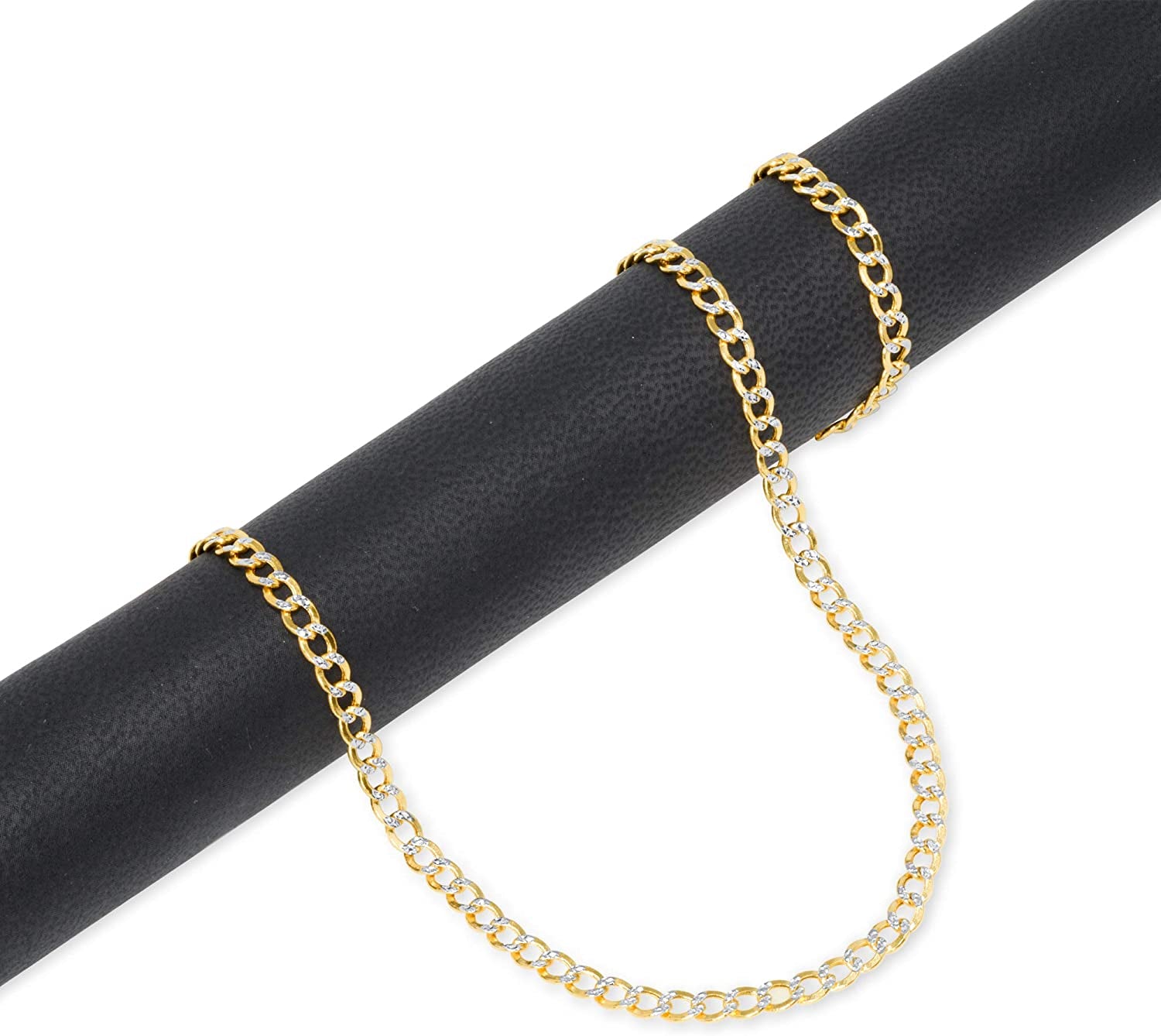 Nuragold 10K Yellow Gold 3.5Mm Cuban Chain Curb Link Diamond Cut Pave Two Tone Bracelet or Anklet, Womens Mens Lobster Clasp 7" 7.5" 8" 8.5" 9" Apparel & Accessories > Jewelry > Anklets NuraGold