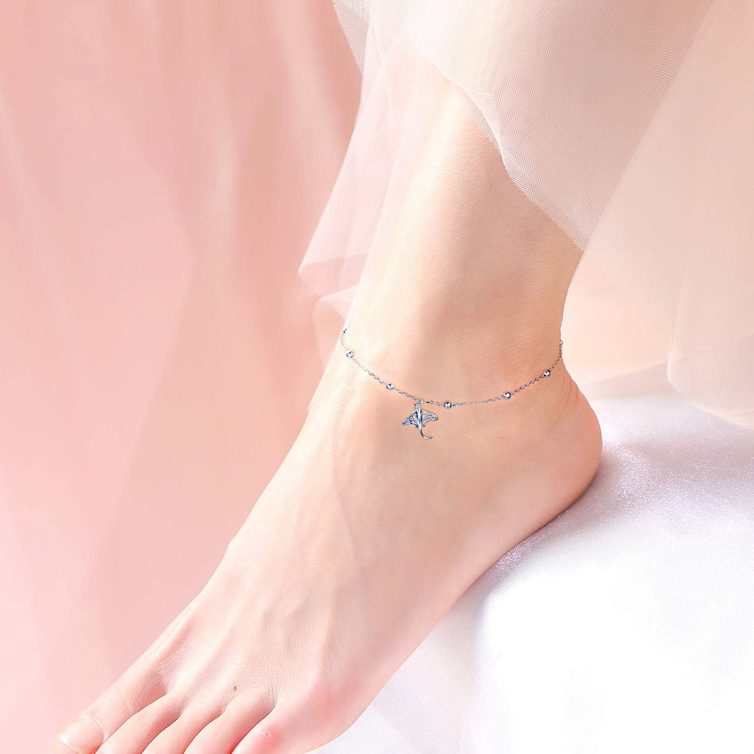 Ladytree Anklet for Women 925 Sterling Silver Animal Plant Beaded Adjustable Foot Theme Charm Ankle Bracelet Summer Anklets Jewelry Apparel & Accessories > Jewelry > Anklets Ladytree