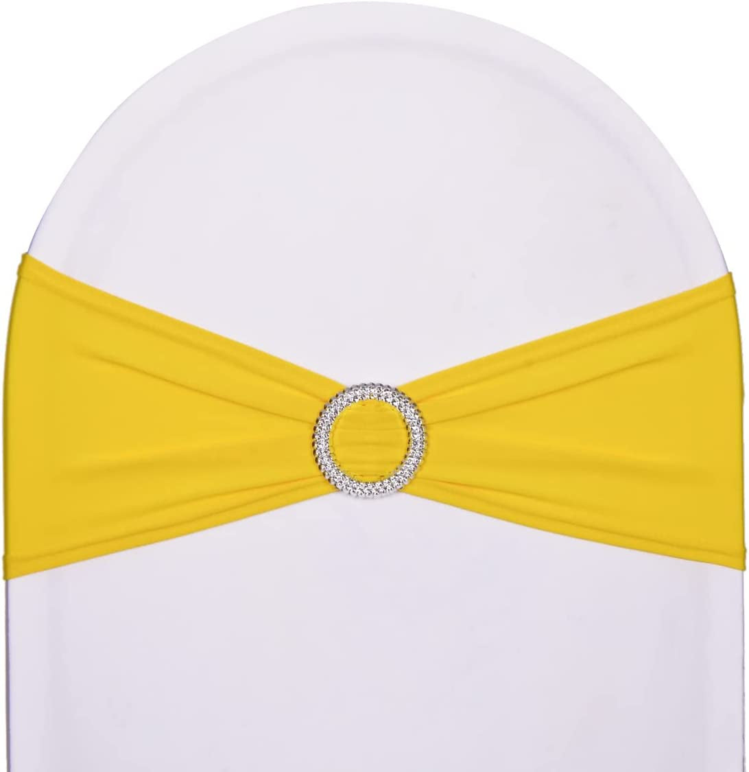 Sweeteasy 50Pcs Metallic Silver Spandex Chair Sashes, Durable Workmanship,Stretch Bows with Buckle Stretchable for Christmas Wedding Party Banquet Event Baby Shower Birthday Celebration Decoration Apparel & Accessories > Clothing Accessories > Sashes SweetEasy Yellow 10PCS