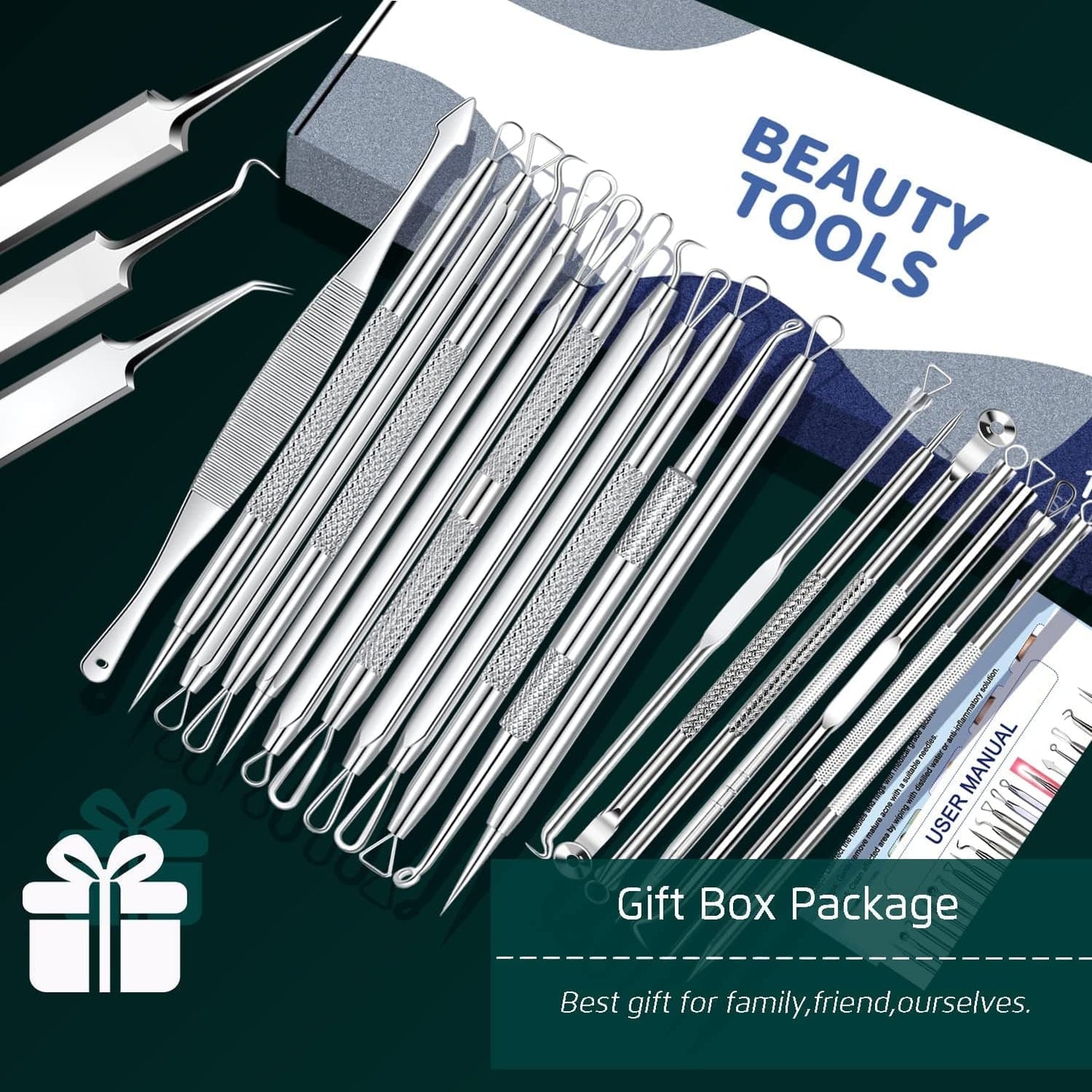 22PCS Blackhead Remover Tools, Acne Blemish Removal, Pimple Popper Extractor, Comedone Whitehead Zit Tweezers, Stainless Steel with Metal Case Health & Beauty > Personal Care > Cosmetics > Cosmetic Tools > Skin Care Tools THEDEFOL