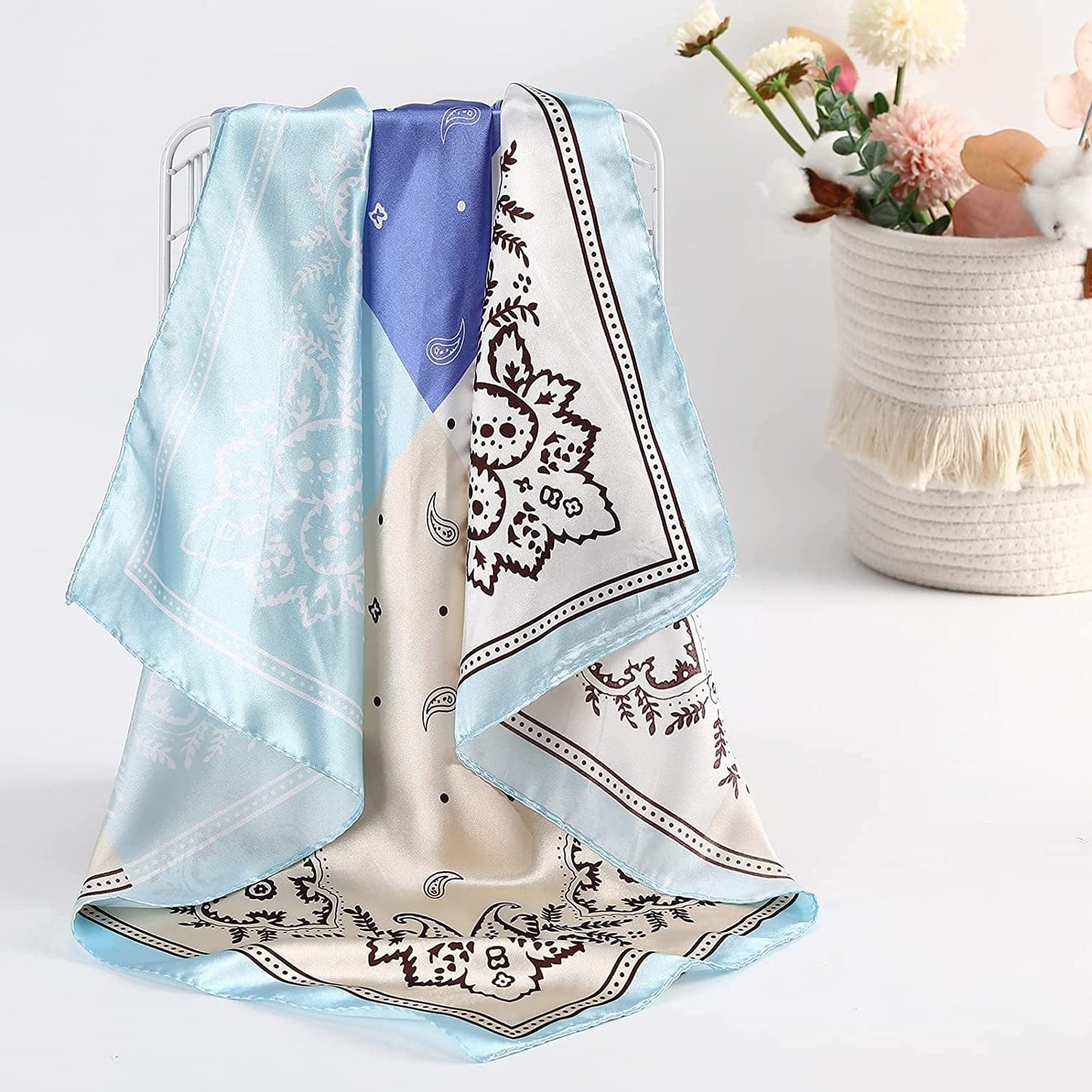 23.6 Inches Satin Head Scarves for Women 4PCS Square Silk like Hair Scarves Silk Hair Bandanas Apparel & Accessories > Clothing Accessories > Bandanas & Headties AWAYTR