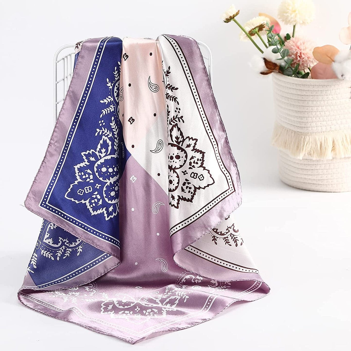 23.6 Inches Satin Head Scarves for Women 4PCS Square Silk like Hair Scarves Silk Hair Bandanas Apparel & Accessories > Clothing Accessories > Bandanas & Headties AWAYTR