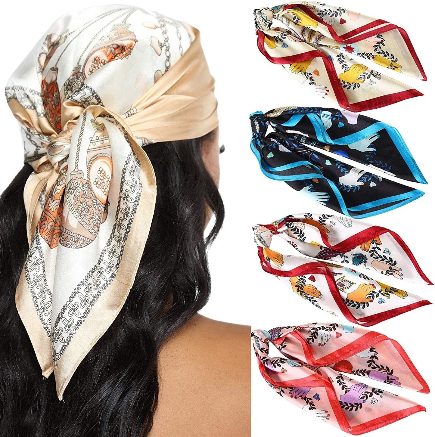 23.6 Inches Satin Head Scarves for Women 4PCS Square Silk like Hair Scarves Silk Hair Bandanas Apparel & Accessories > Clothing Accessories > Bandanas & Headties AWAYTR Devil