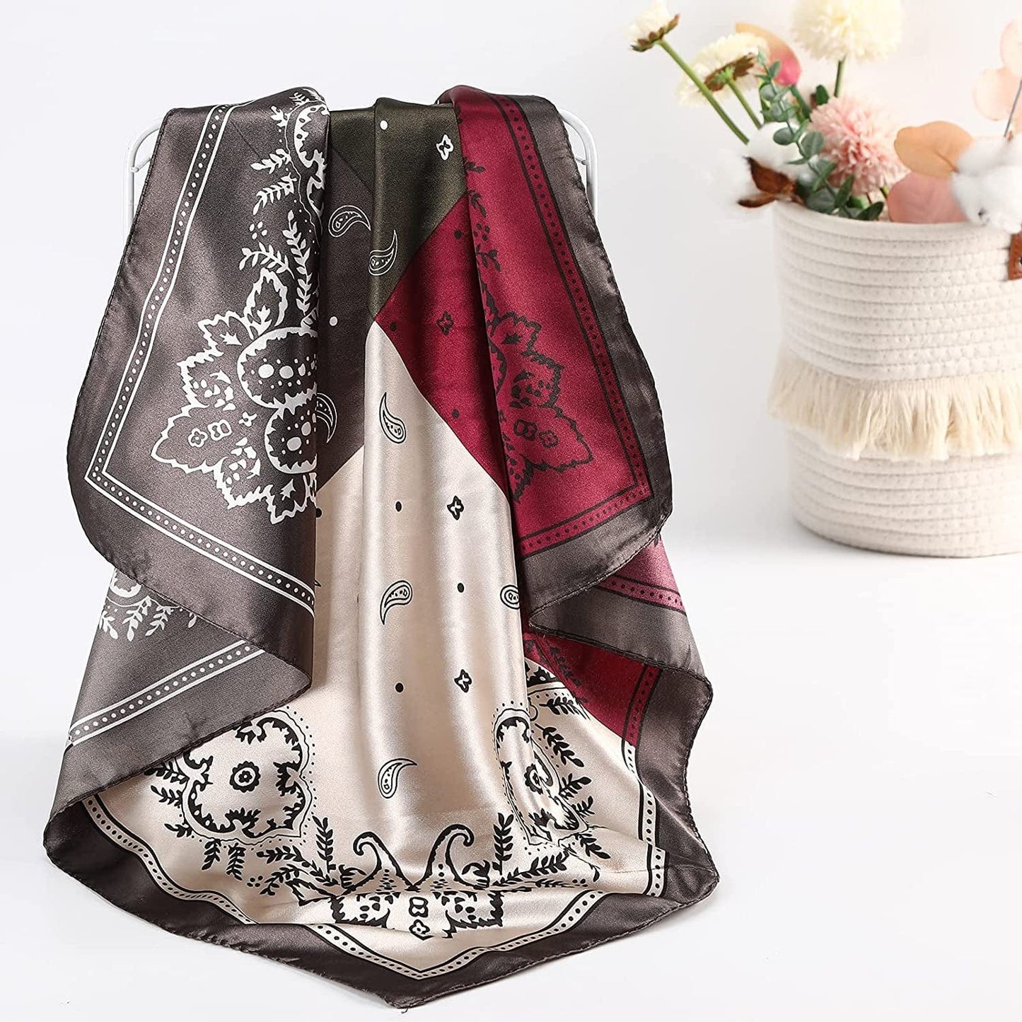 23.6 Inches Satin Head Scarves for Women 4PCS Square Silk like Hair Scarves Silk Hair Bandanas Apparel & Accessories > Clothing Accessories > Bandanas & Headties AWAYTR