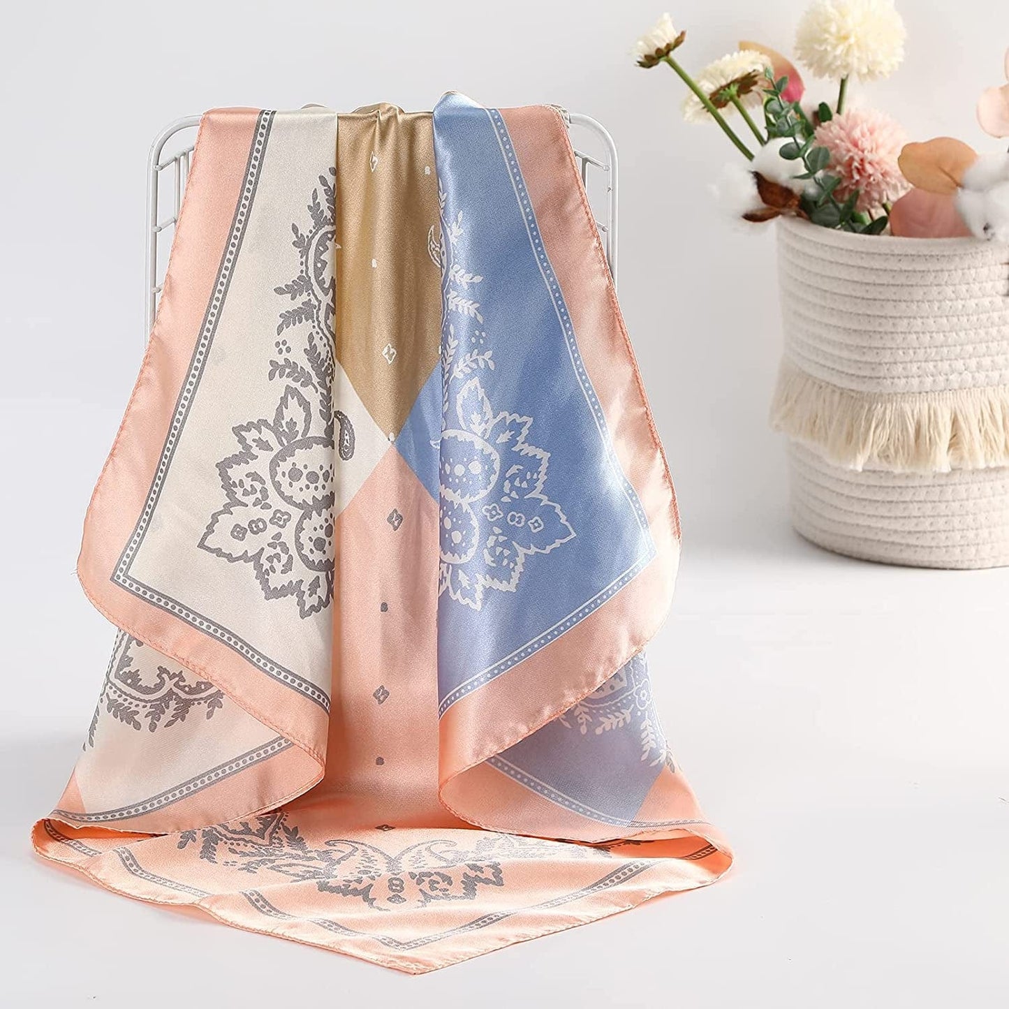 23.6 Inches Satin Head Scarves for Women 4PCS Square Silk like Hair Scarves Silk Hair Bandanas Apparel & Accessories > Clothing Accessories > Bandanas & Headties AWAYTR